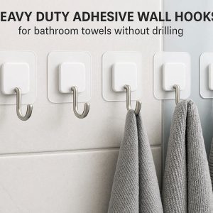 Heavy Duty Adhesive Wall Hooks For Bathroom Towels Without Drilling For Tile And Glass Surfaces