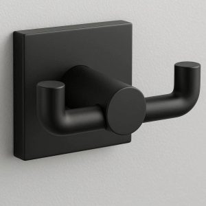 Modern Matte Black Dual Robe Hook For Master Suite Organization And Contemporary Bathroom Decor