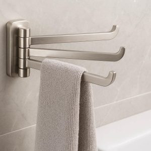 Swivel Swing Arm Towel Hook With Three Folding Prongs For Space Saving Small Bathroom Utility