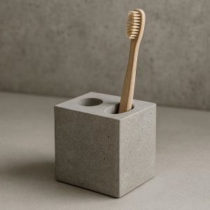 Modern Concrete Toothbrush Holder With Minimalist Drainage Hole For Industrial Style Bathroom Decor