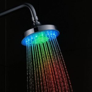 LED Color Changing Shower Head Powered By Water Flow For Temperature Sensing And Visual Ambiance