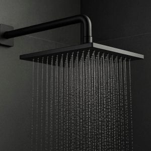 Luxury Matte Black Rainfall Shower Head With Thin Profile Design For Modern Bathroom Aesthetics