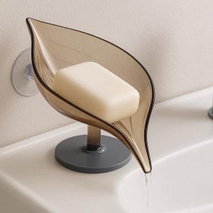 Self Draining Leaf Shape Soap Holder With Suction Cup Base For Bathroom Sink And Shower Keep Soap Dry